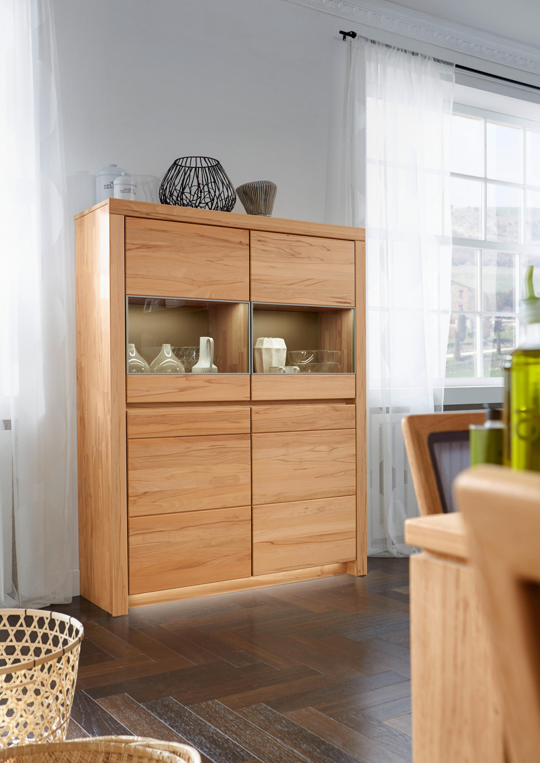 HIGHBOARD Kernbuche  131,2/168,8/42,1 cm  - Kernbuche, Design, Glas/Holz (131,2/168,8/42,1cm) - Valdera