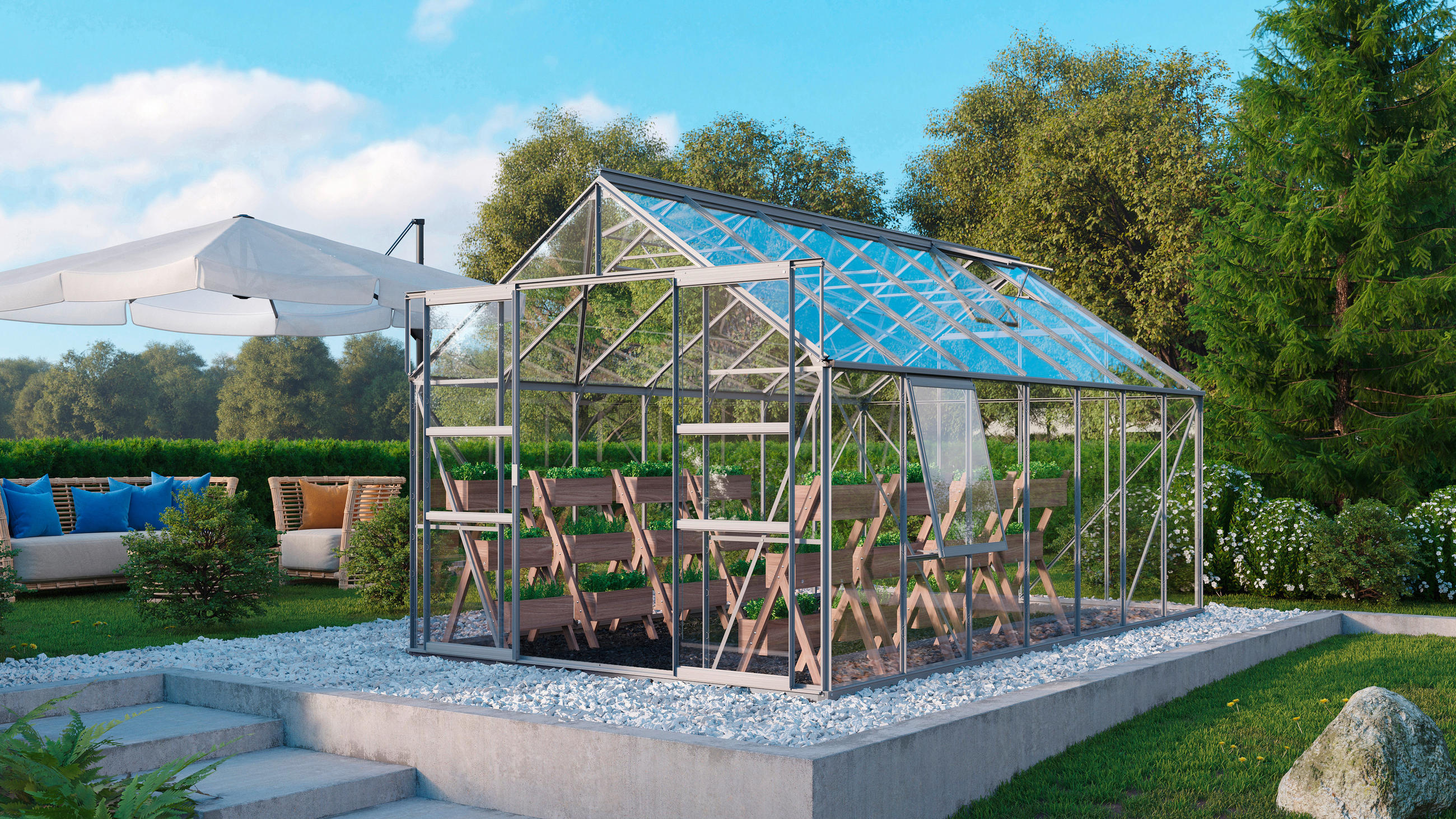 Gewächshausbausatz Meridian 2 11500 11,5 M2 Glas/metall