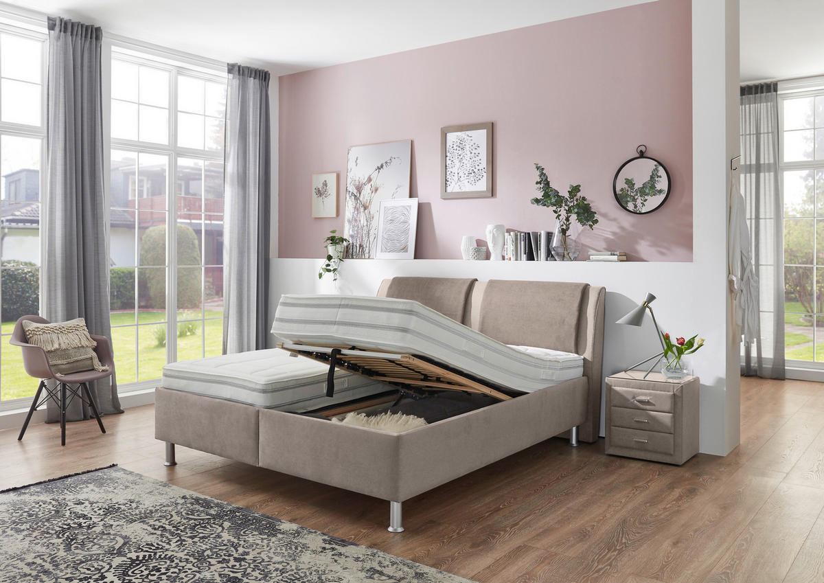 POLSTERBETT 180/200 cm,  in Taupe, Hellgrau, Matratze, gepolstertes Kopfteil, Lattenrost, H4 + H4 = sehr fest  - Taupe/Hellgrau, KONVENTIONELL, Holz/Holzwerkstoff (180/200cm) - Beldomo - Sleep