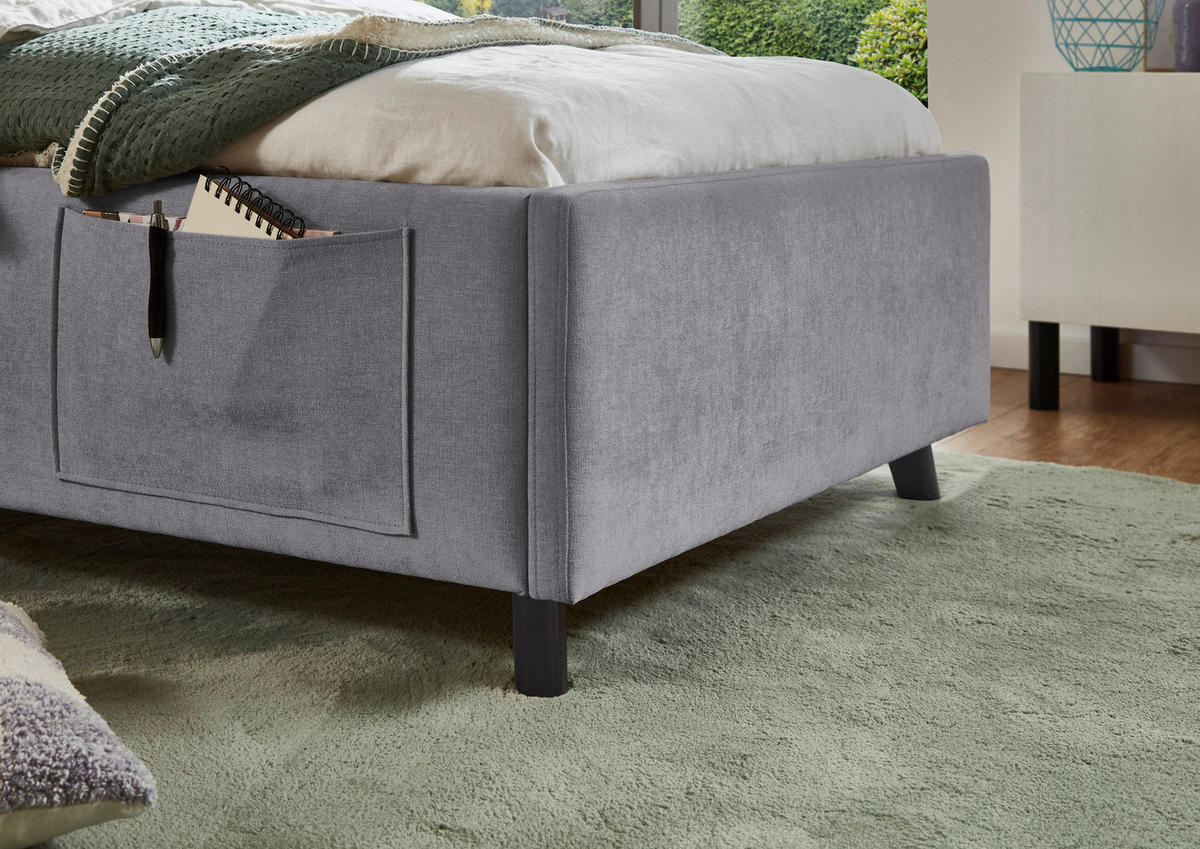 POLSTERBETT 90/200 cm,  in Grau, Schwarz, Betttasche,  - Schwarz/Grau, KONVENTIONELL, Holz/Textil (90/200cm) - Boxxx