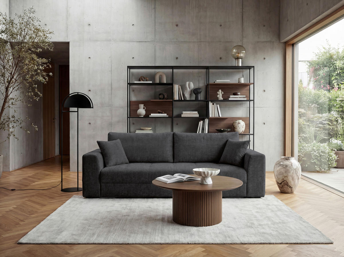 SCHLAFSOFA Struktur Dunkelgrau  inkl. Zierkissen, Rückenkissen, Bettkasten, Schlaffunktion, Rücken echt  - Dunkelgrau/Schwarz, KONVENTIONELL, Kunststoff/Textil (253/87/102cm) - Xora