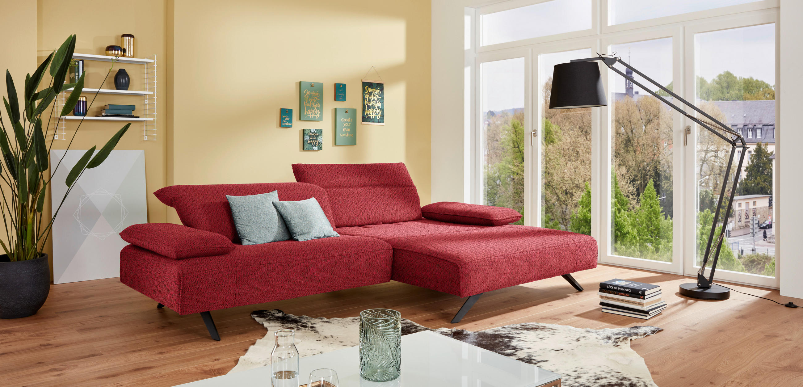 ECKSOFA in Flachgewebe Rot  - Anthrazit/Rot, Design, Textil/Metall (280/165cm) - Johann Jakob