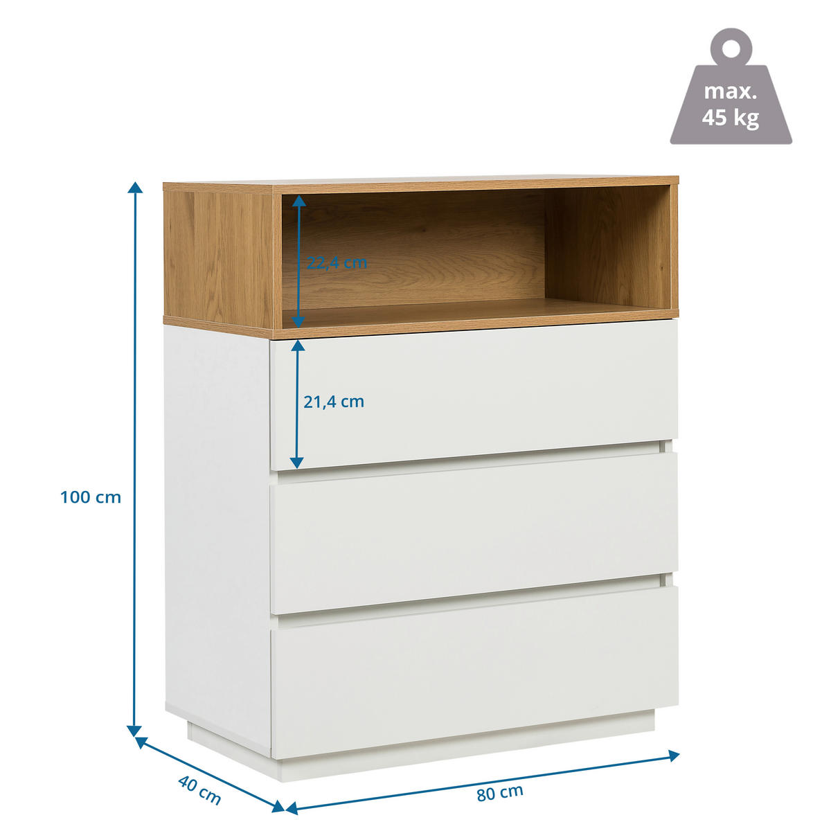 KOMMODE  in 80/100/40 cm  - Eichefarben/Weiß, MODERN, Holzwerkstoff/Kunststoff (80/100/40cm) - MID.YOU