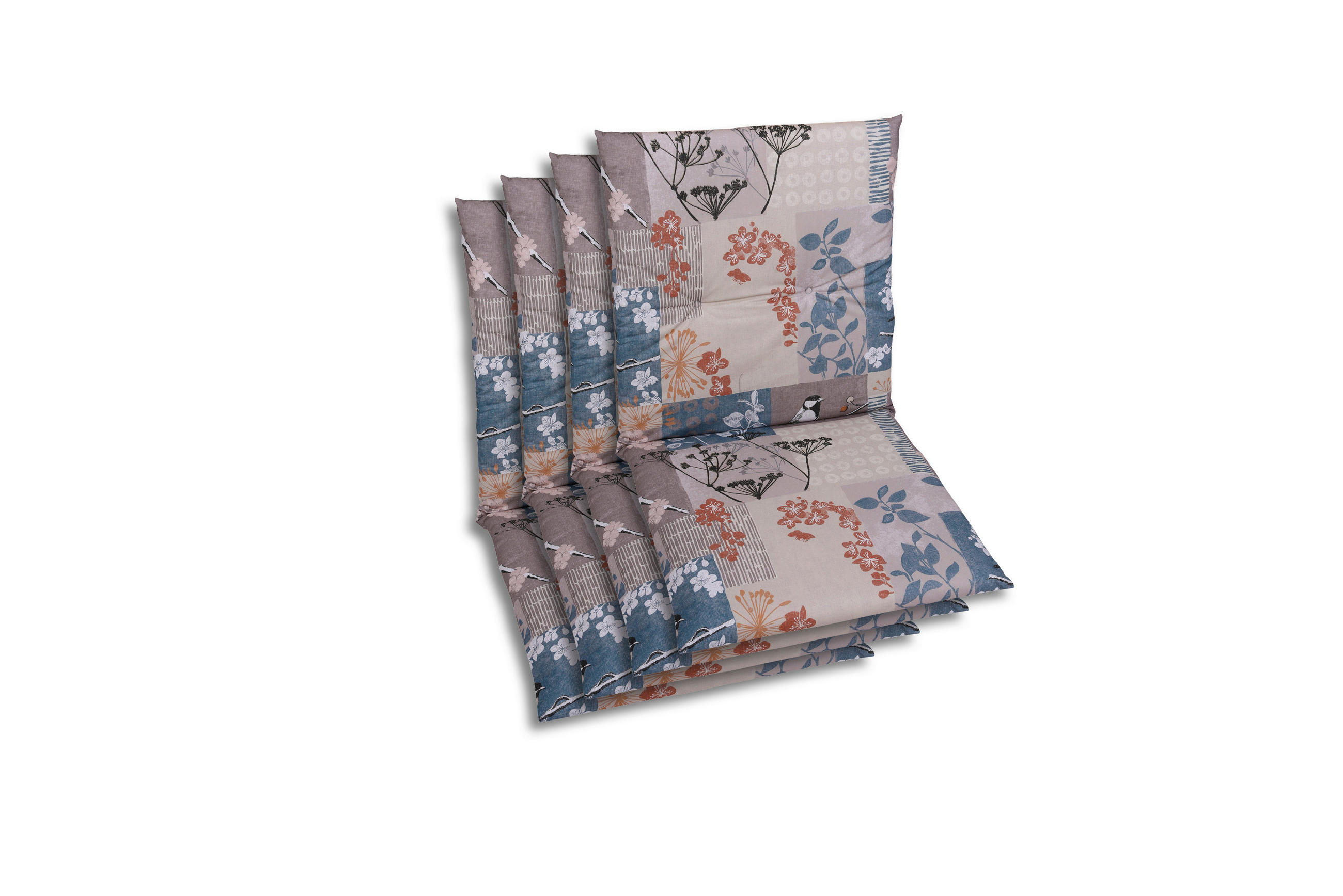 SESSELAUFLAGENSET in Blau, Schwarz, Weiß, Taupe, Rostfarben Blätter  - Taupe/Blau, Basics, Textil (48/5/98cm)