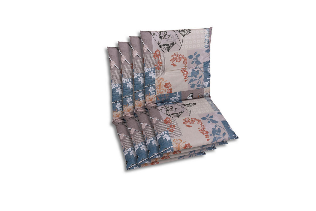 SESSELAUFLAGENSET in Blau, Schwarz, Weiß, Taupe, Rostfarben Blätter  - Taupe/Blau, Basics, Textil (48/5/98cm)