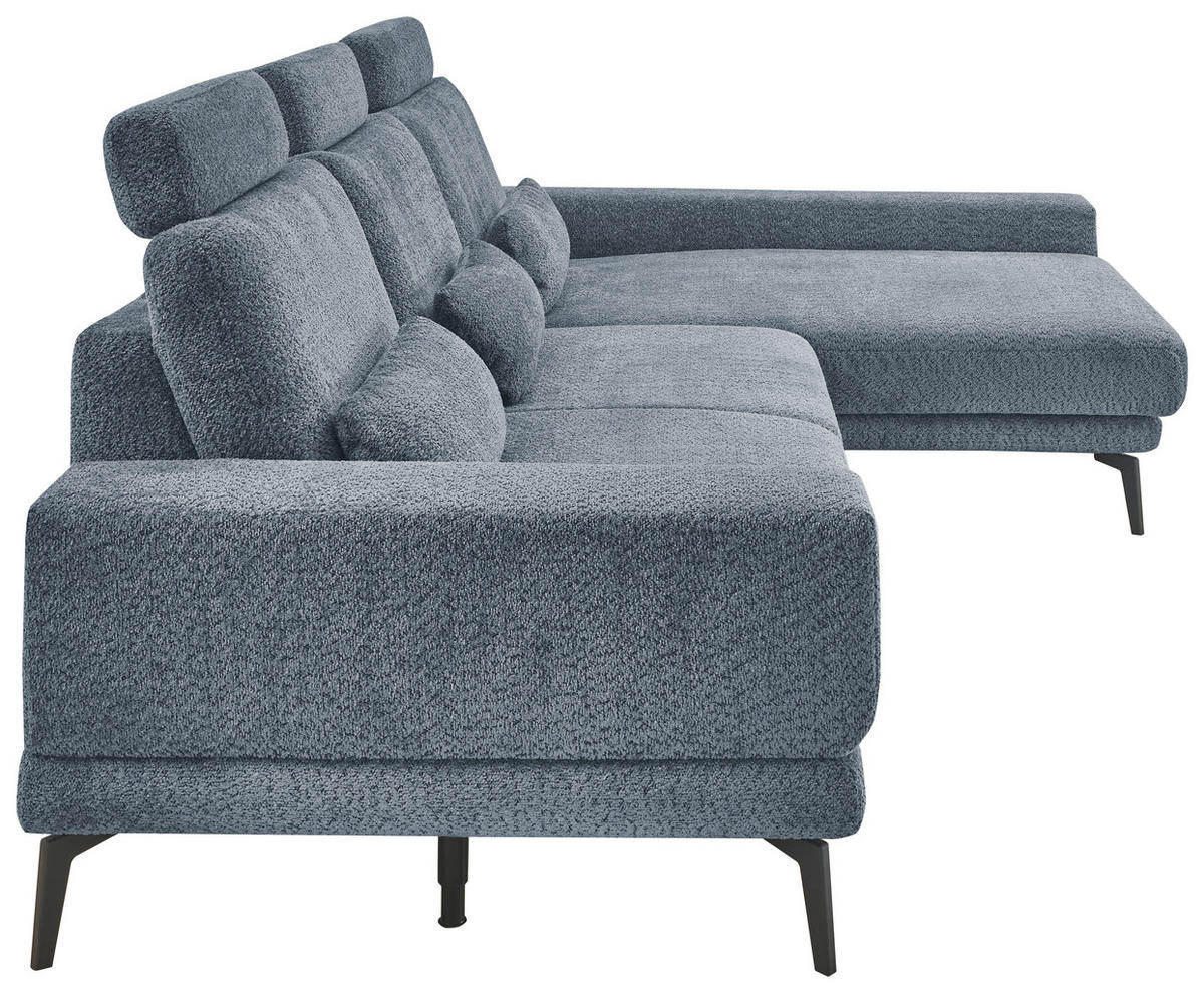 ECKSOFA Blau Chenille  - Blau/Schwarz, KONVENTIONELL, Textil/Metall (294/184cm) - SetOne by Musterring