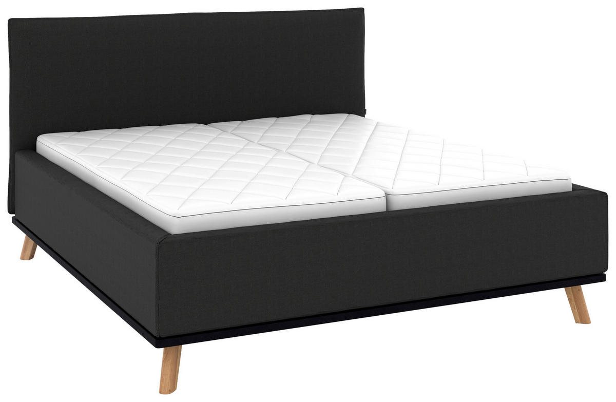 POLSTERBETT 160/200 cm,  in Anthrazit, Matratze, Lattenrost, Bettkasten, H3 + H3 = fest  - Eichefarben/Anthrazit, Design, Holz/Textil (160/200cm) - Musterring