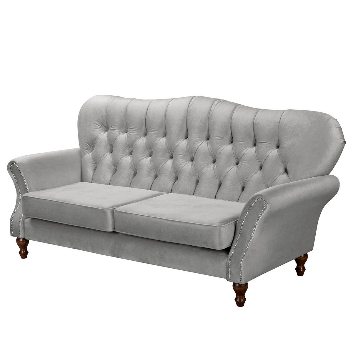 3-SITZER-SOFA Jersey in Velours Grau  - Dunkelbraun/Grau, Design, Holz/Textil (210/98/95cm) - P & B