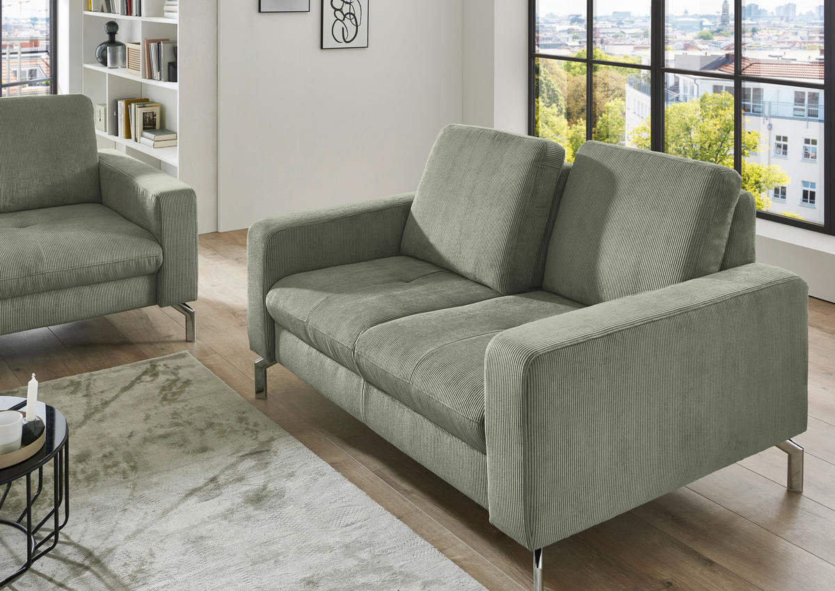 2-SITZER-SOFA Feincord Schilfgrün  - Schilfgrün/Chromfarben, Design, Textil/Metall (142/87/105cm) - Beldomo Style