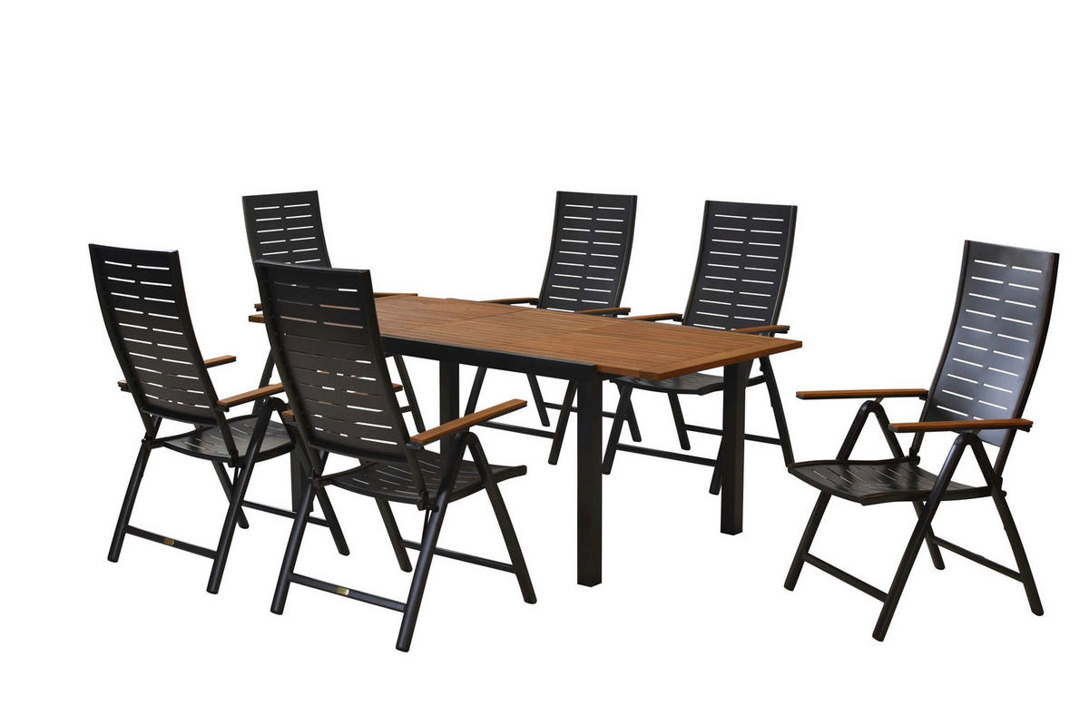 GARTENTISCHGRUPPE  - Graphitfarben/Akaziefarben, KONVENTIONELL, Holz/Metall - Gardenson