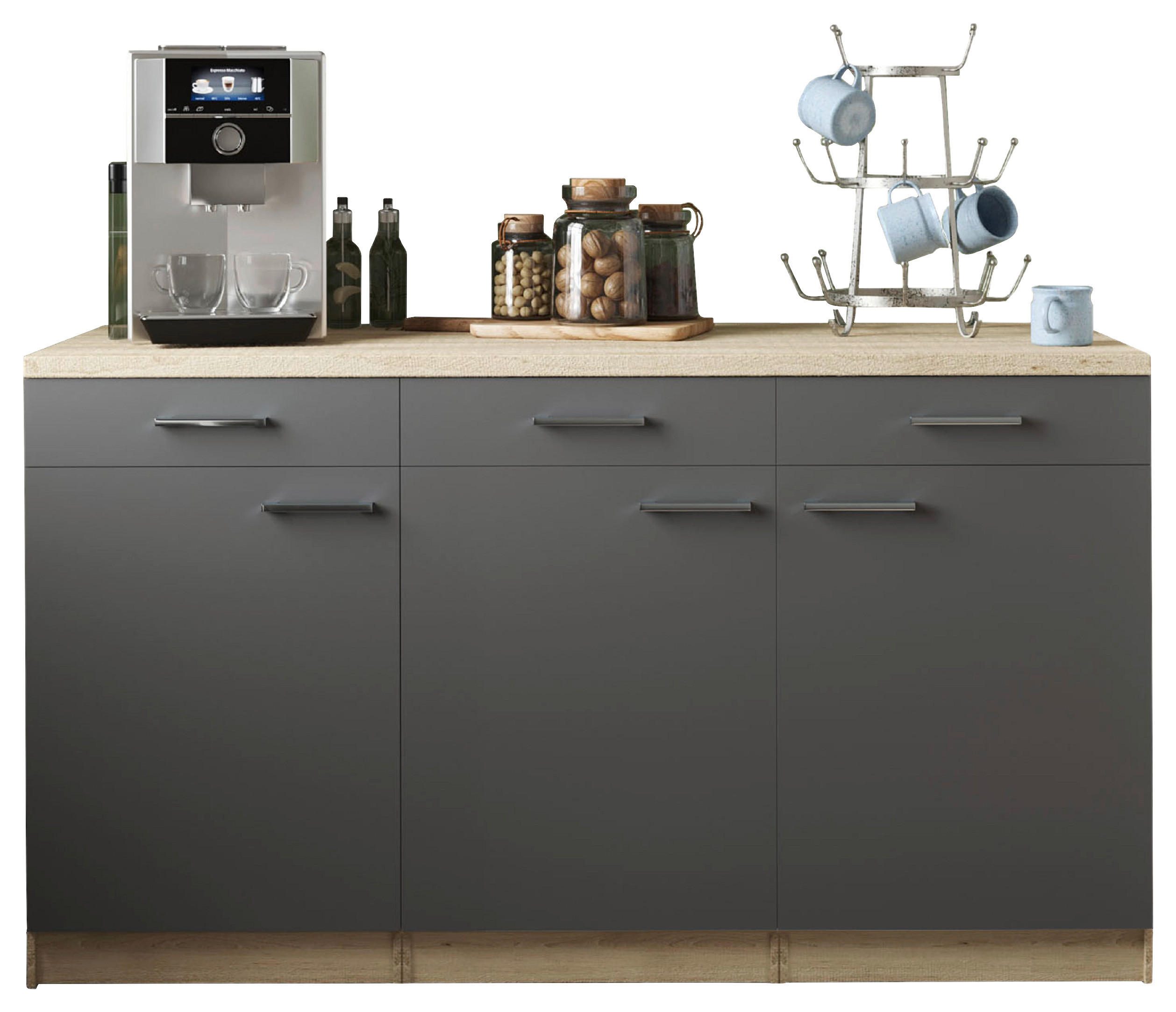 KÜCHENUNTERSCHRANK 150/85/60 cm  in Grau, Eichefarben  - Eichefarben/Silberfarben, Basics, Holzwerkstoff/Metall (150/85/60cm) - Respekta