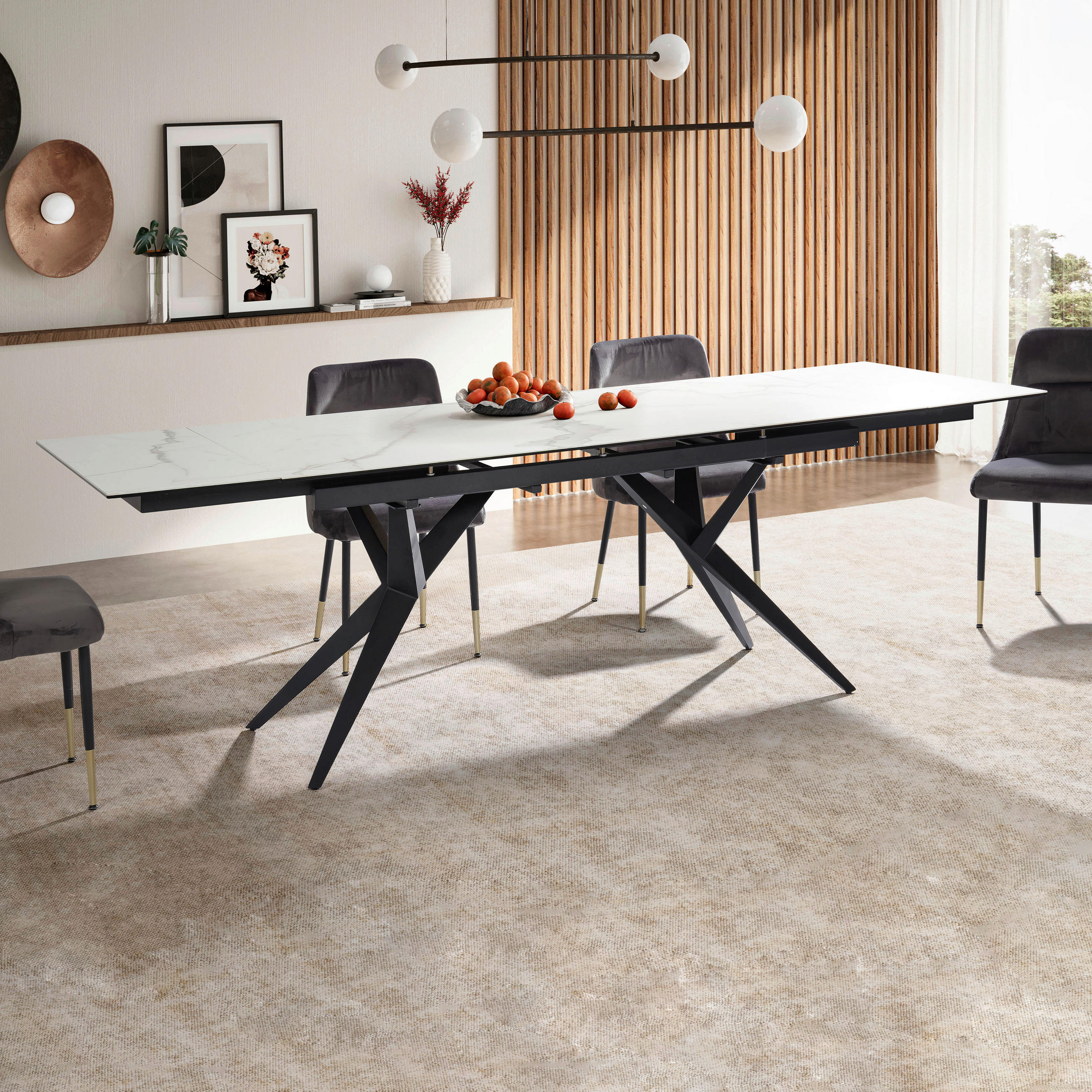 ESSTISCH Weiß rechteckig  ausziehbar  - Schwarz/Weiß, Design, Keramik/Metall (180/95/76cm) - MID.YOU