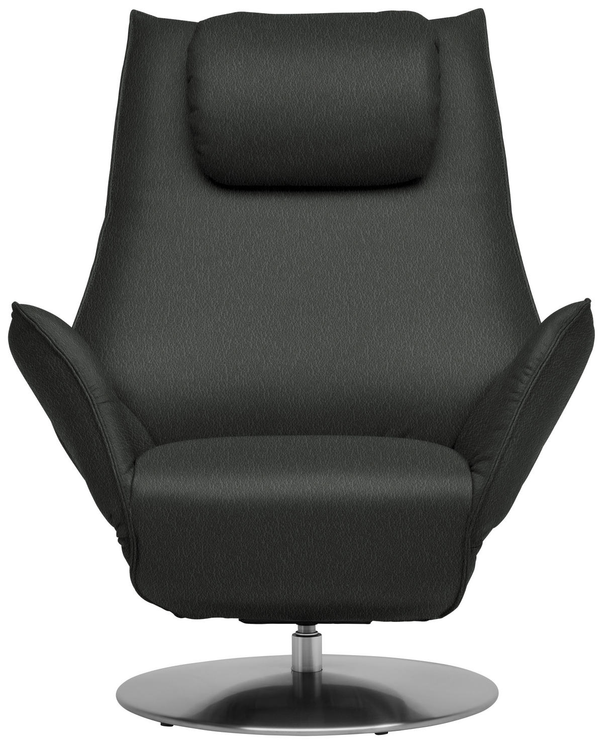 RELAXSESSEL in Leder Dunkelgrau  - Edelstahlfarben/Dunkelgrau, Design, Leder/Metall (92/79/90cm) - Koinor