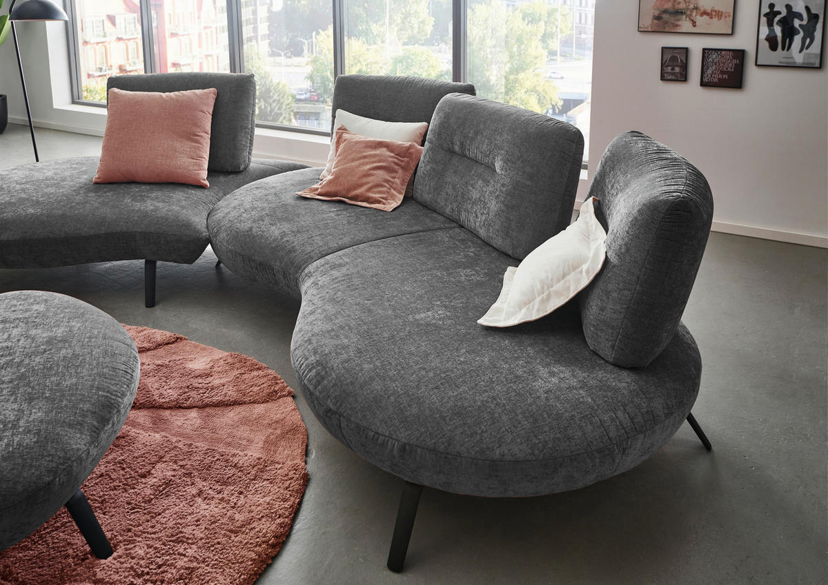BIGSOFA Flachgewebe Anthrazit  - Anthrazit/Schwarz, Design, Textil/Metall (456/93/138cm) - Moderano
