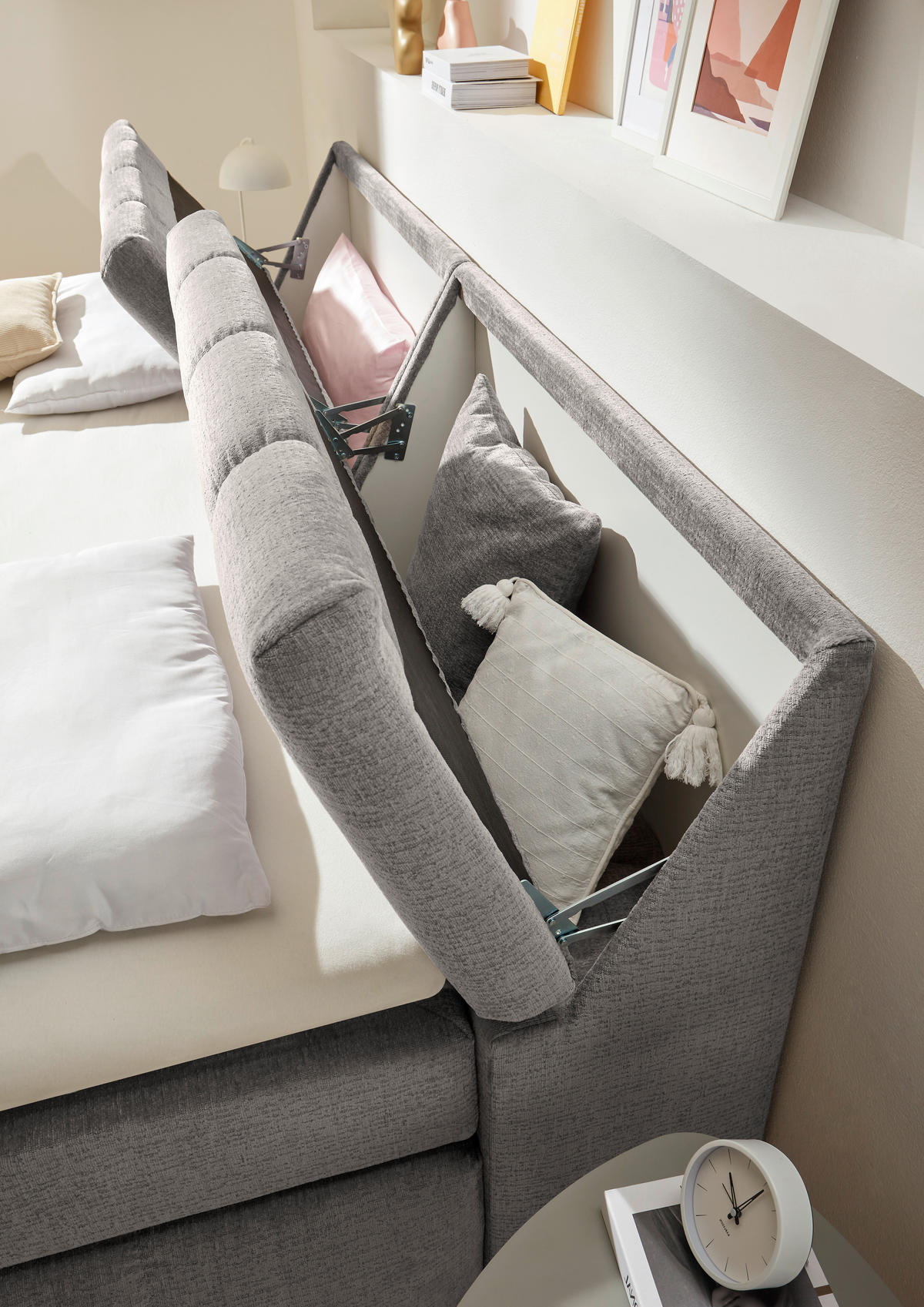 KONTINENTALSÄNG 240/200 cm  i gråbrun  - gråbrun, Modern, trämaterial/textil (240/200cm) - MID.YOU