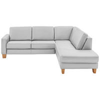 ECKSOFA in Echtleder Weiss  - Eiche Bianco/Weiss, Natur, Leder/Holz (257/235cm) - Valdera