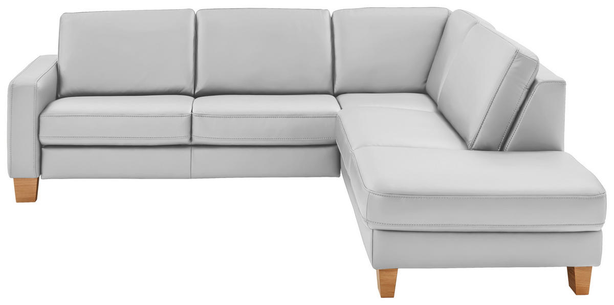 ECKSOFA in Echtleder Weiss  - Eiche Bianco/Weiss, Natur, Leder/Holz (257/235cm) - Valdera