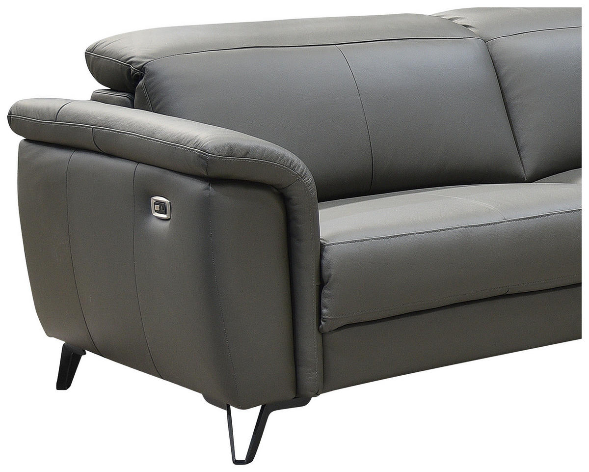 ECKSOFA Dunkelgrau Echtleder  - Dunkelgrau/Schwarz, MODERN, Leder/Holz (303/240cm) - Livetastic
