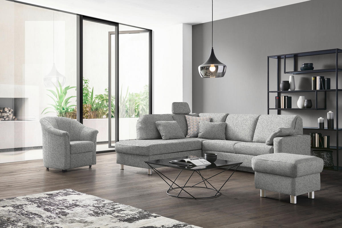 ECKSOFA  in Mikrovelours Naturfarben  208/227 cm  - Alufarben/Naturfarben, KONVENTIONELL, Textil/Metall (208/227cm) - Sedda