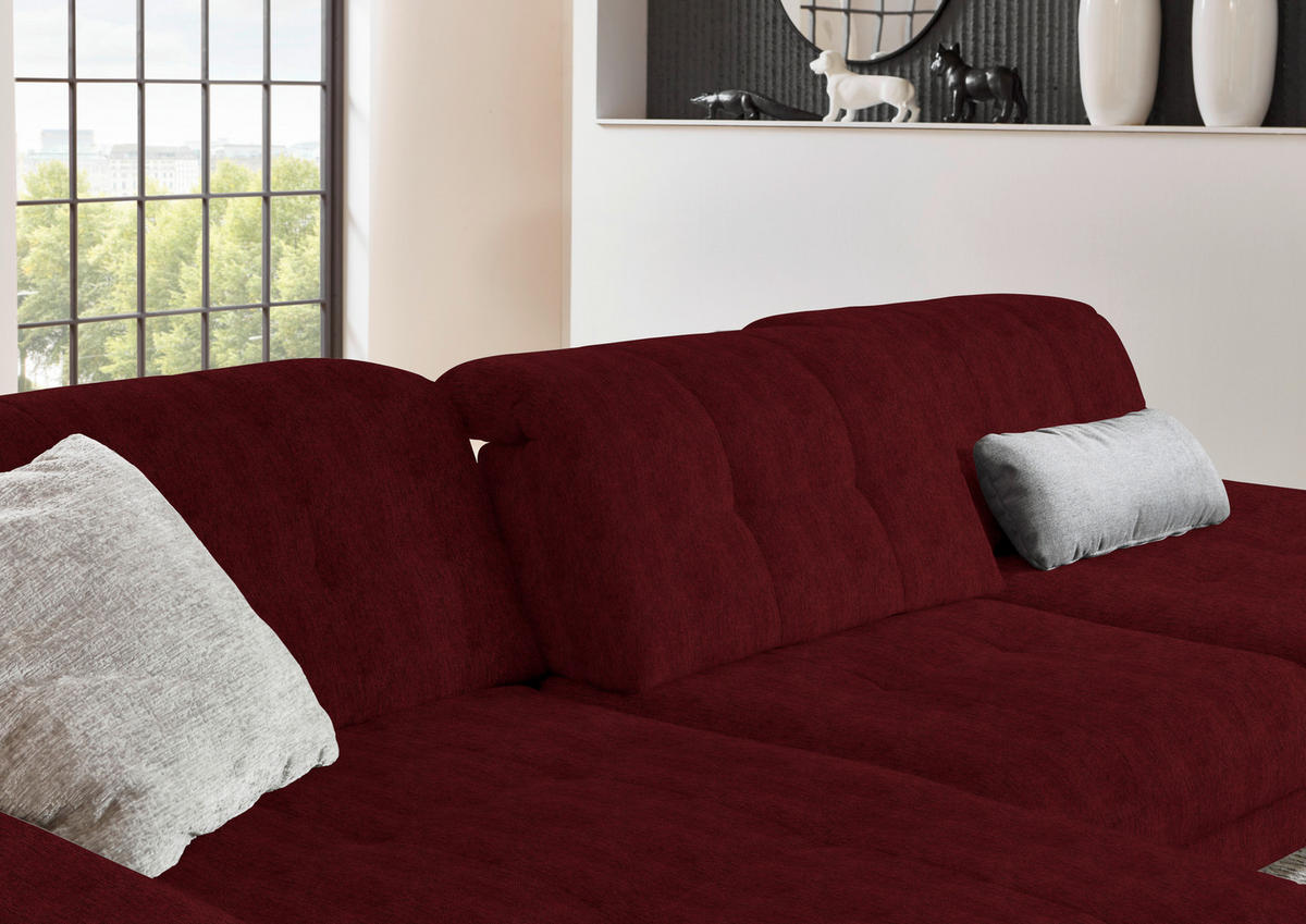 ECKSOFA in Flachgewebe Bordeaux  - Bordeaux/Schwarz, Design, Textil/Metall (190/309cm) - Beldomo Style
