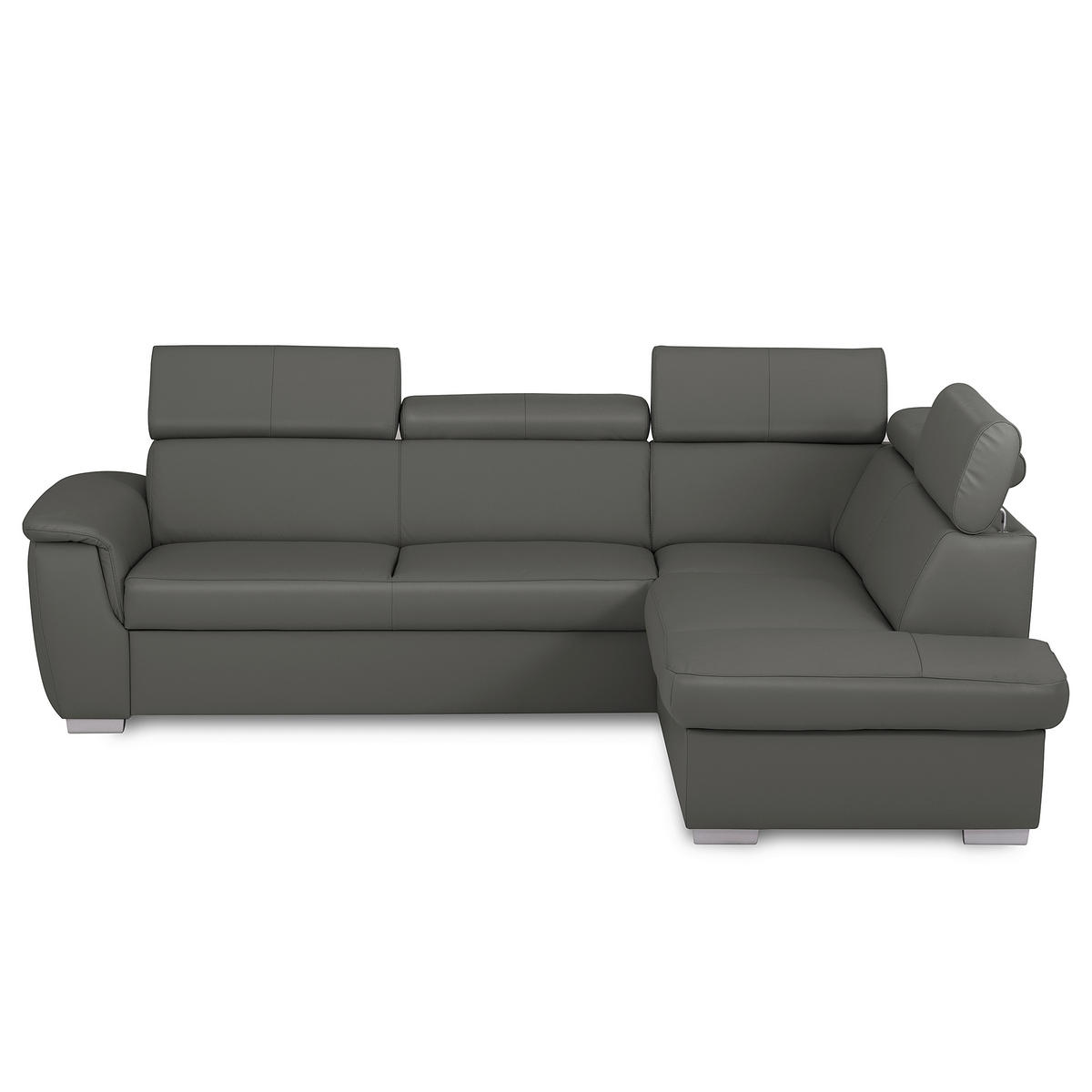 ECKSOFA  in Lederlook Echtleder Anthrazit  - Anthrazit/Silberfarben, Leder/Holz (262/211cm) - Celina Home