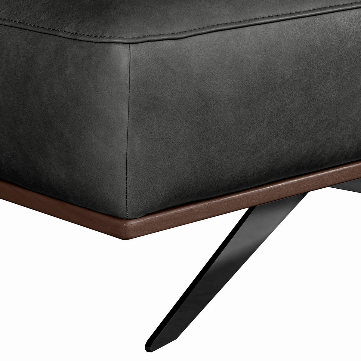 HOCKER Echtleder Schwarz  - Schwarz, Design, Leder/Metall (95/46/80cm) - Livetastic