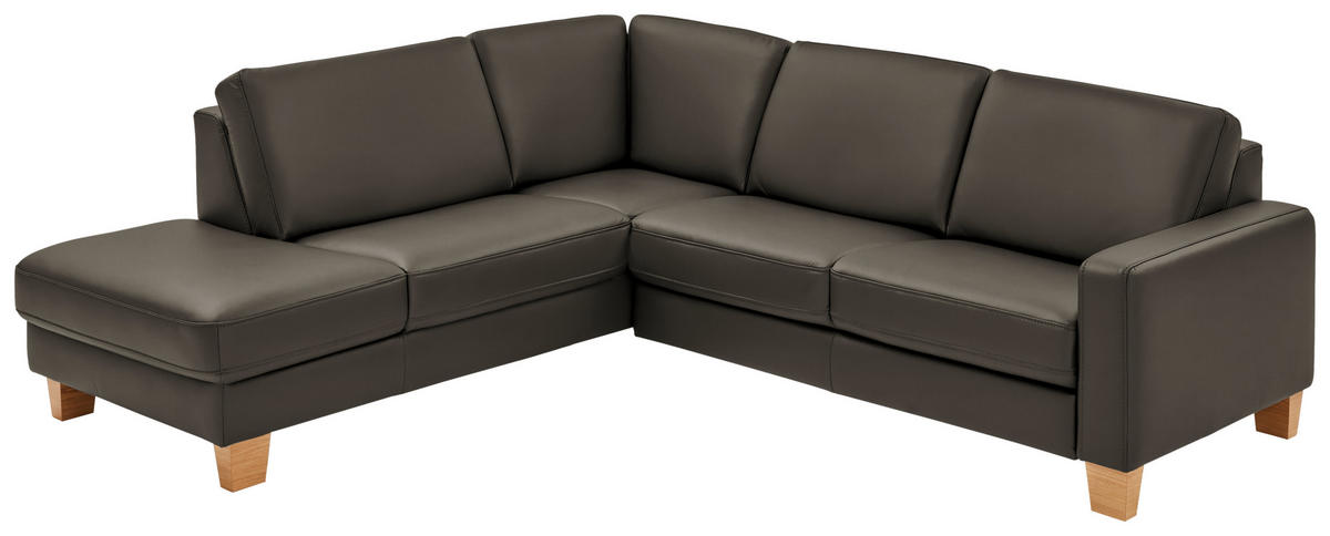 ECKSOFA in Echtleder Graubraun  - Eiche Bianco/Graubraun, Natur, Leder/Holz (235/257cm) - Valdera
