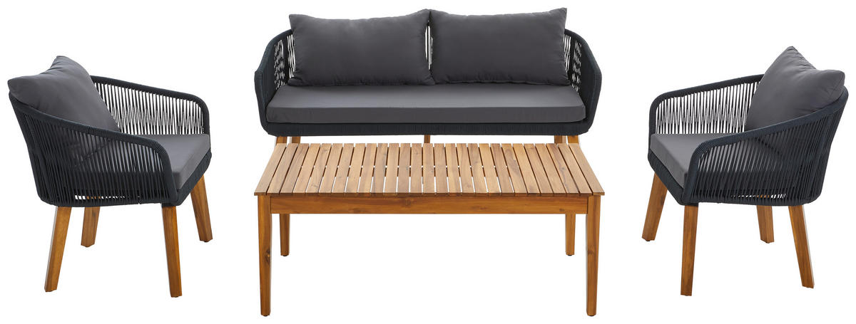 LOUNGEGARNITUR Akazie Hartholz Stahl  - Grau/Akaziefarben, MODERN, Holz/Kunststoff (160/75/70cm) - Ambia Garden