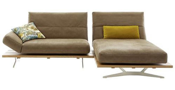 ECKSOFA in Mikrofaser Hellbraun  - Hellbraun/Edelstahlfarben, Natur, Holz/Textil (265/157cm) - Ambiente