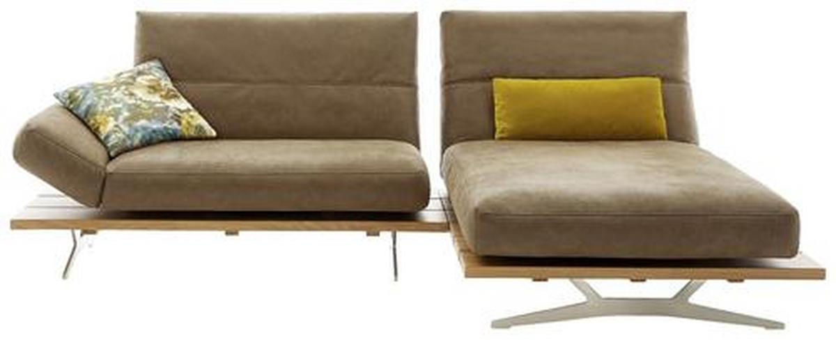 ECKSOFA inkl.Funktion Hellbraun Mikrofaser  - Hellbraun/Edelstahlfarben, Natur, Holz/Textil (275/157cm) - Ambiente