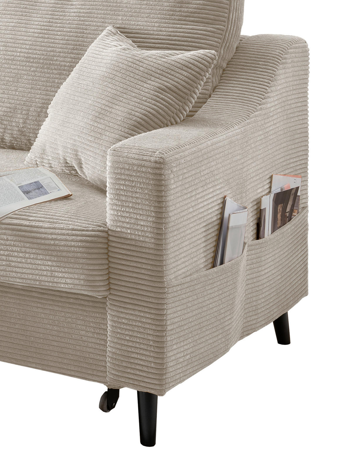 ECKSOFA Beige Cord  - Beige/Schwarz, Design, Holz/Textil (150/228cm) - P & B