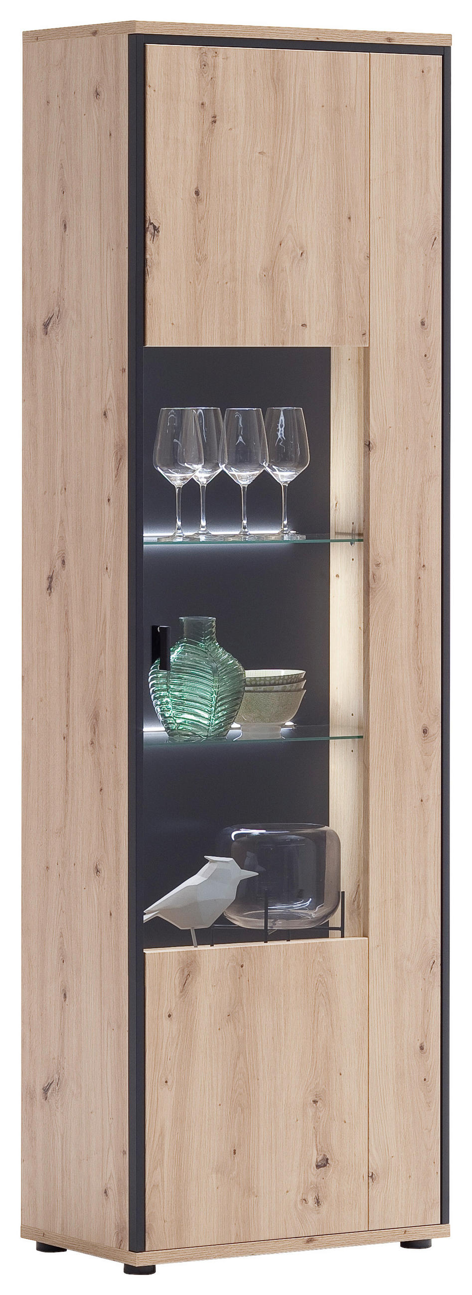VITRINE  in Anthrazit, Klar, Eichefarben - Klar/Eichefarben, Design, Glas/Holzwerkstoff (63/210/38cm) - MID.YOU