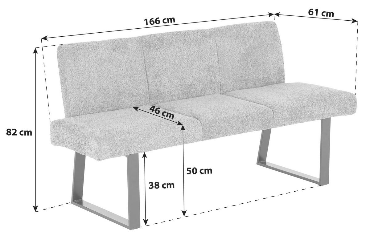 SITZBANK Metall, Textil Grau  - Schwarz/Grau, Modern, Textil/Metall (166/82/61cm) - Livetastic