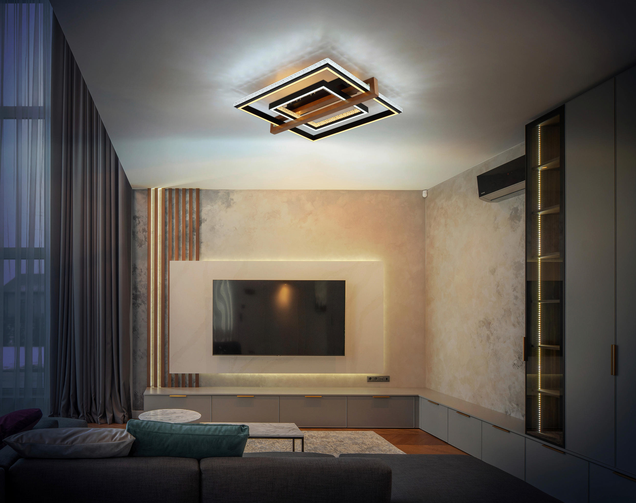 LED-DECKENLEUCHTE 50/55/11,5 cm   - Klar/Dunkelbraun, Basics, Holz/Kunststoff (50/55/11,5cm) - Globo
