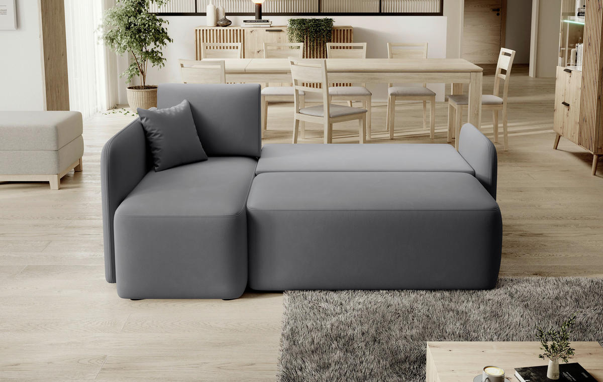 ECKSOFA Plüsch Grau  - Schwarz/Grau, Design, Kunststoff/Textil (150/206cm) - P & B