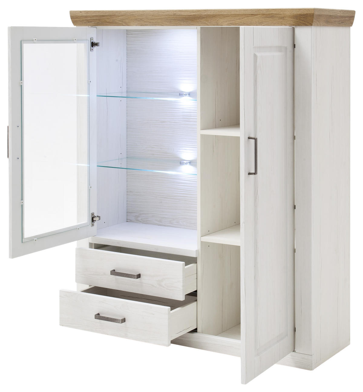 HIGHBOARD  in 118/142/40 cm  - Eichefarben/Schwarz, LIFESTYLE, Glas/Holzwerkstoff (118/142/40cm) - Landscape