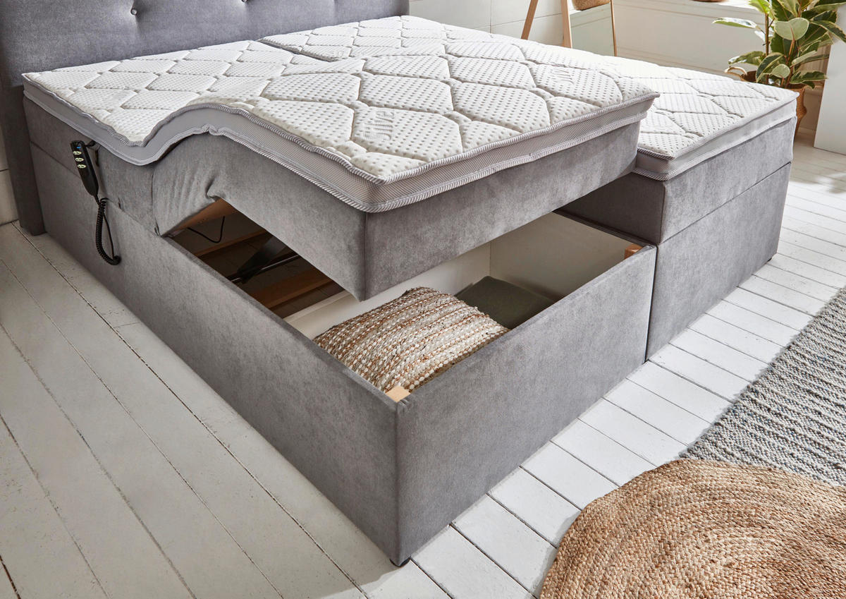 BOXSPRINGBETT 180/200 cm  in Hellgrau  - Hellgrau/Schwarz, Konventionell, Kunststoff/Textil (180/200cm) - Carryhome