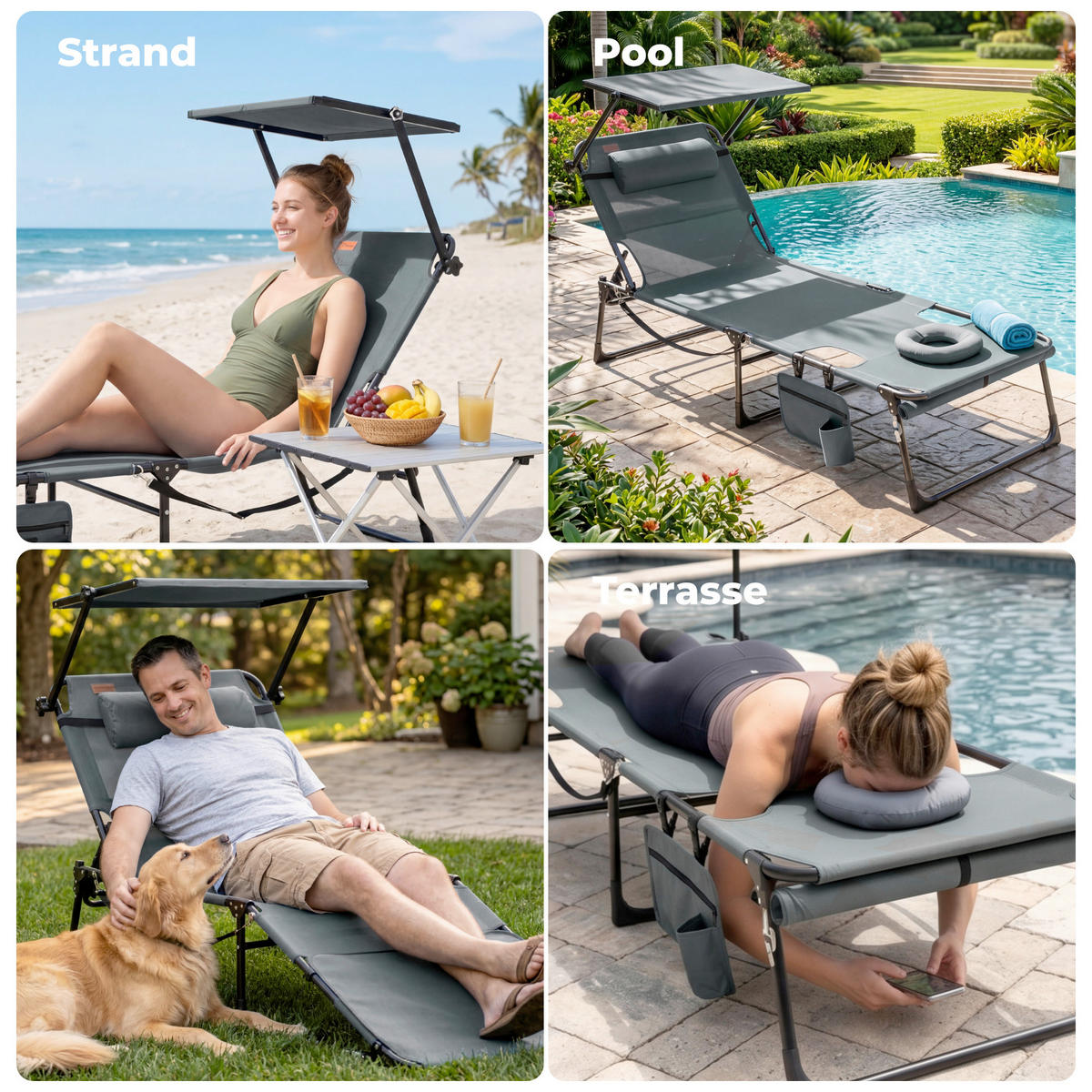 SONNENLIEGE 200/34/70 cm  - Dunkelgrau/Anthrazit, Basics, Textil/Metall (200/34/70cm) - Modante