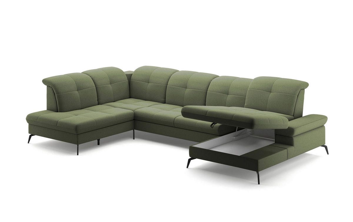 WOHNLANDSCHAFT in Flachgewebe Olivgrün  - Schwarz/Olivgrün, Konventionell, Textil/Metall (231/357/185cm) - Sit & More