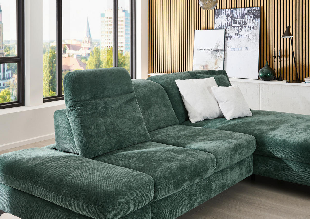 ECKSOFA Dunkelgrün Chenille  - Dunkelgrün/Schwarz, Design, Textil/Metall (288/198cm) - Beldomo Style
