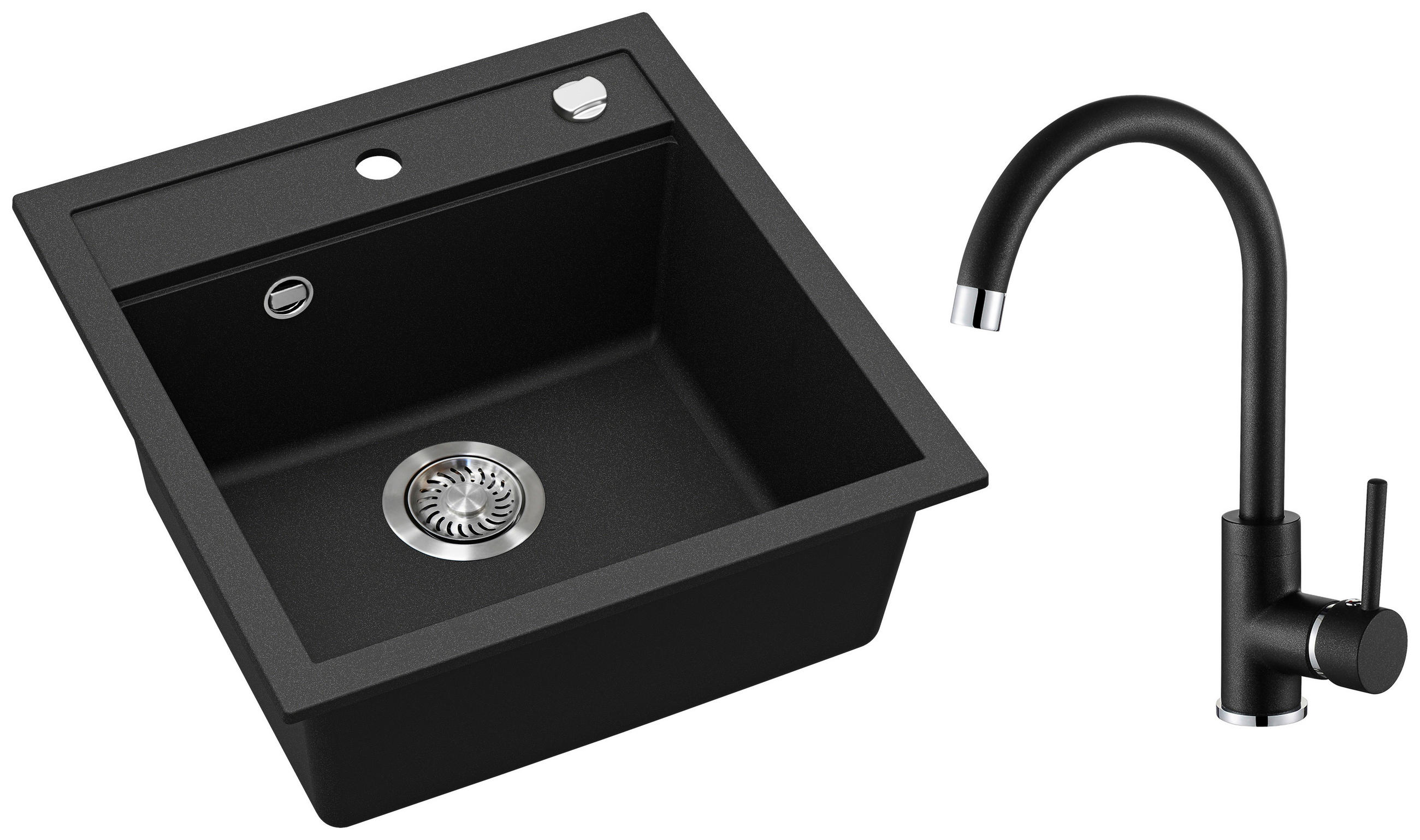 SPÜLENSET  - Schwarz, Basics, Stein/Metall (49/20/51cm) - Visiona