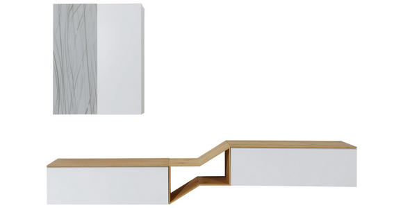 WOHNWAND in Grau, Weiß, Eichefarben - Eichefarben/Weiß, Design, Glas/Holz (300/187/47cm) - Dieter Knoll