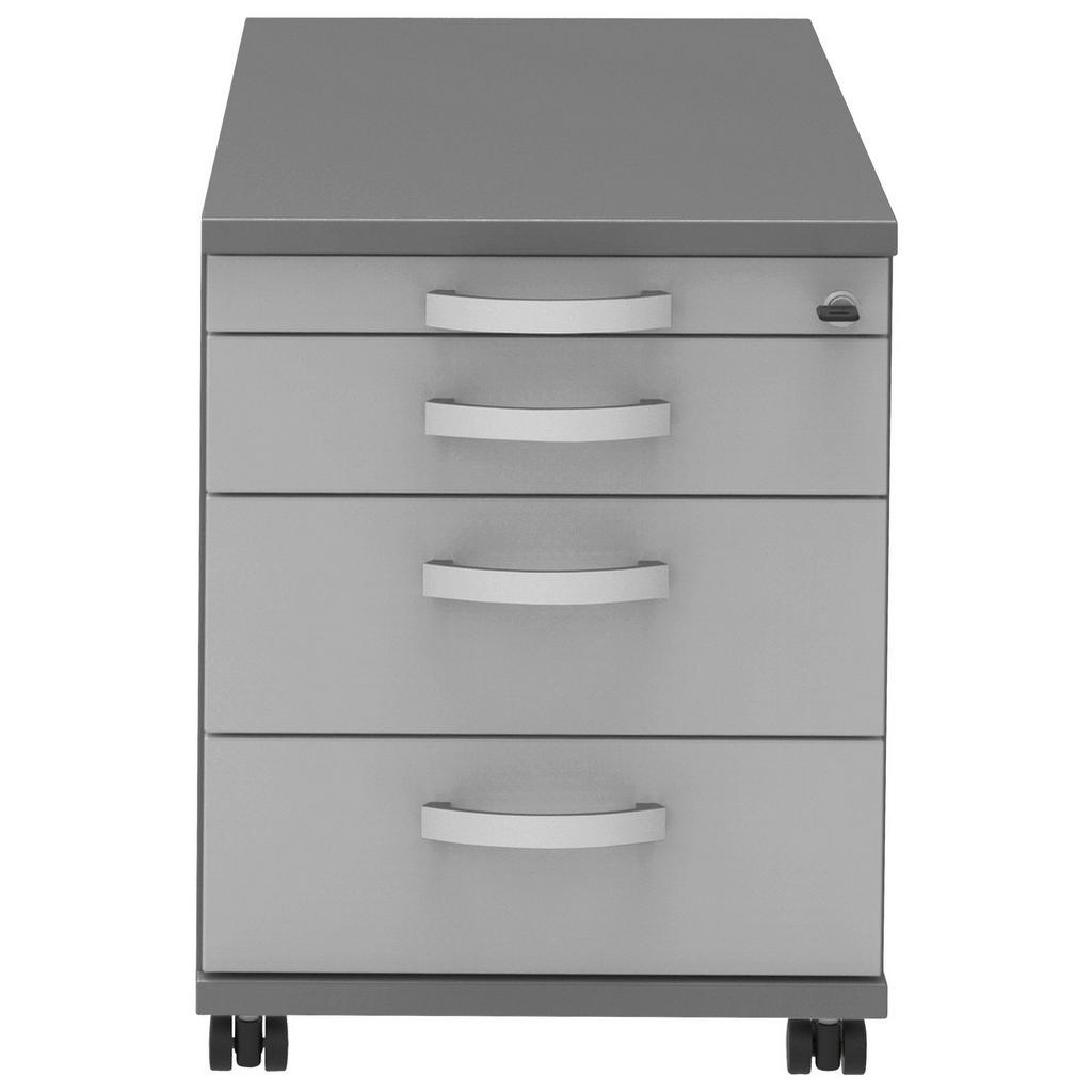 Thumbnail - Moderano Rollcontainer, Anthrazit, Alu, Hellgrau, Metall, 4 Schubladen, 42.7x54.4x80 cm, Made in Germany, umfangreiches ...