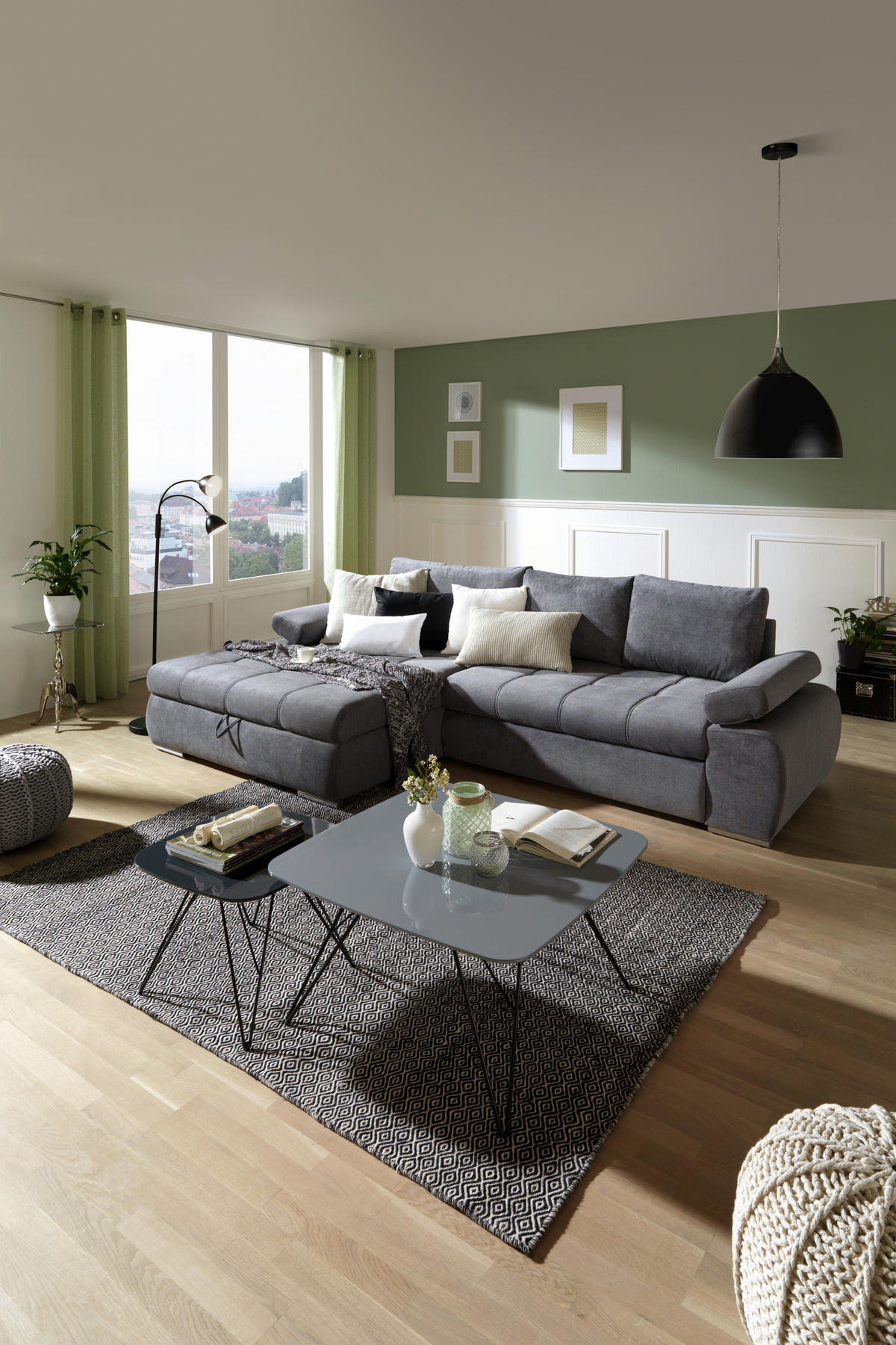 KUTNA GARNITURA tekstil  siva   - bijela/siva, Design, tekstil/plastika (173/294cm) - Carryhome