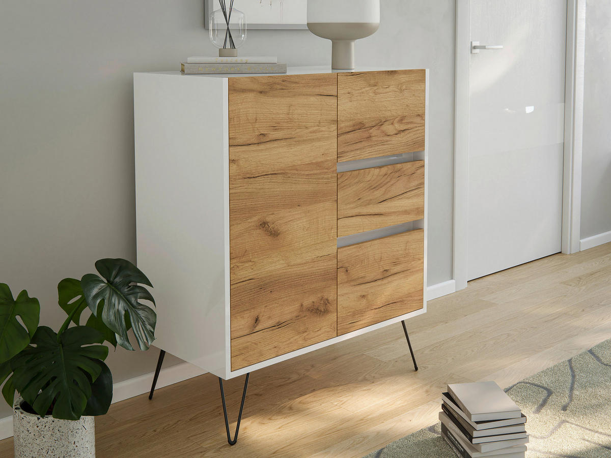 SIDEBOARD Posseik Industrial  in 76/93,6/42 cm  - Elfenbein/Eichefarben, Design, Holzwerkstoff/Metall (76/93,6/42cm) - P & B