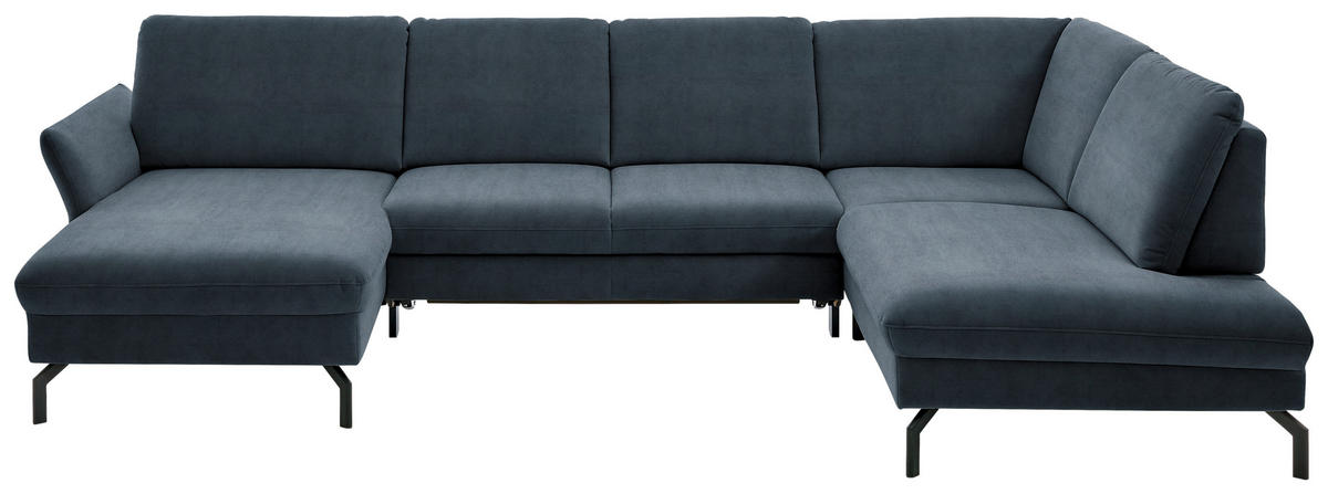 WOHNLANDSCHAFT in Velours Blaugrau  - Blaugrau/Schwarz, Design, Textil/Metall (179/335/220cm) - Beldomo System