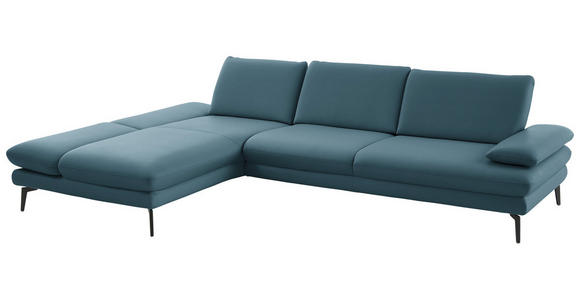ECKSOFA in Echtleder Blau  195/308 cm  - Blau/Schwarz, Design, Leder/Metall (195/308cm) - Dieter Knoll
