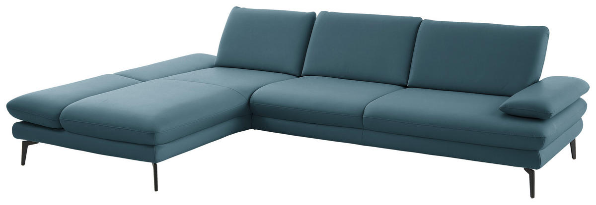 ECKSOFA in Echtleder Blau  - Blau/Schwarz, Design, Leder/Metall (195/308cm) - Dieter Knoll