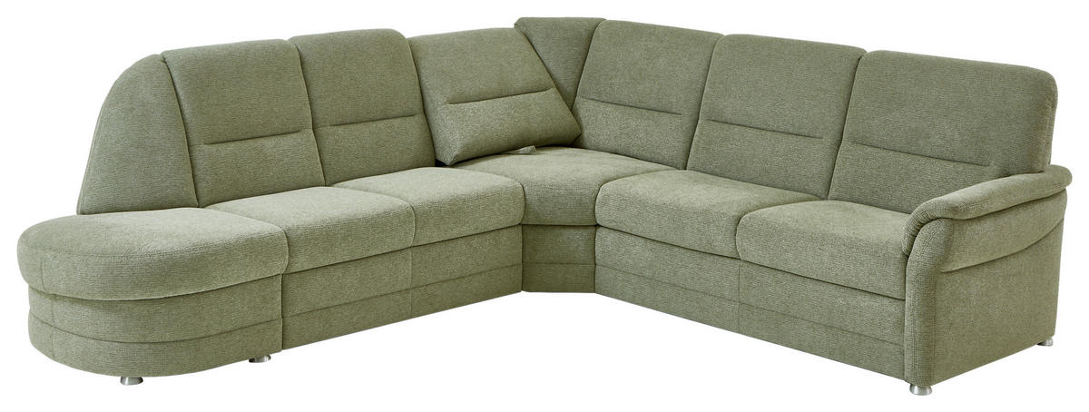 ECKSOFA  in Makramee Grün  - Alufarben/Grün, KONVENTIONELL, Textil/Metall (273/253cm) - Beldomo Comfort