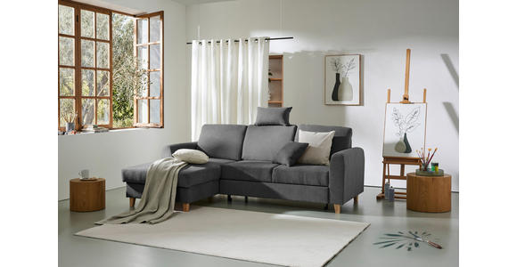 ECKSOFA Anthrazit Flachgewebe  inkl. Bettkasten, Schlaffunktion, Rücken echt, Kopfstütze, Liegefläche im Originalstoff  - Anthrazit/Buchefarben, KONVENTIONELL, Holz/Textil (166/241cm) - Carryhome